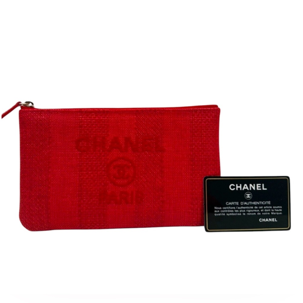 NEW Red CHANEL Woven Deauville Pouch Bag with Box Authentic